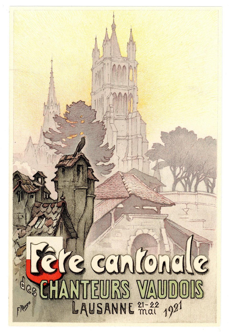 Fête cantonale des chanteurs vaudois, Lausanne – Affiche ancienne – Frederic ROUGE – 1921