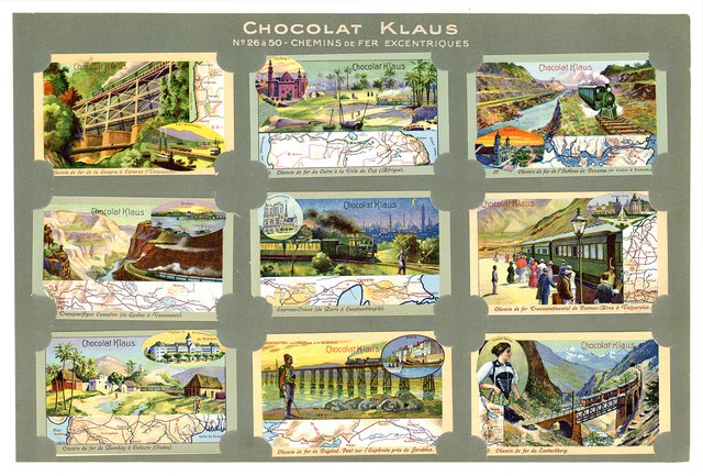 Chocolat Klaus, cartes chromos, chemins de fer excentriques