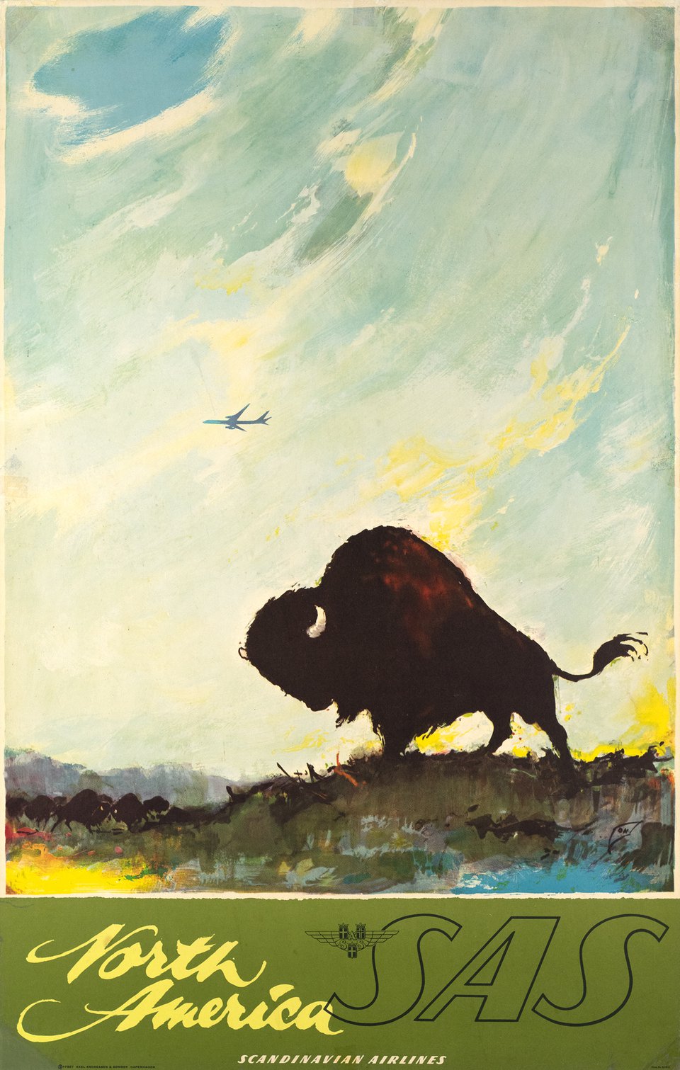 SAS, North America by the Scandinavian Airlines System – Affiche ancienne – Otto NIELSEN – 1958