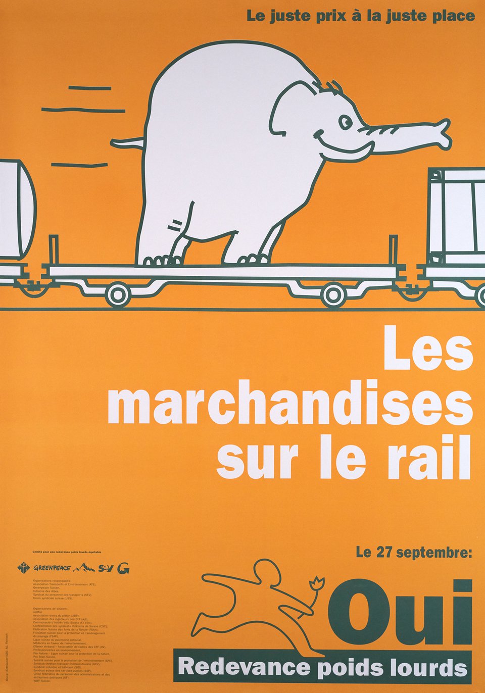 OUI redevance poids lourds, Les marchandises sur le rail – Affiche ancienne – ANONYMOUS – 1995