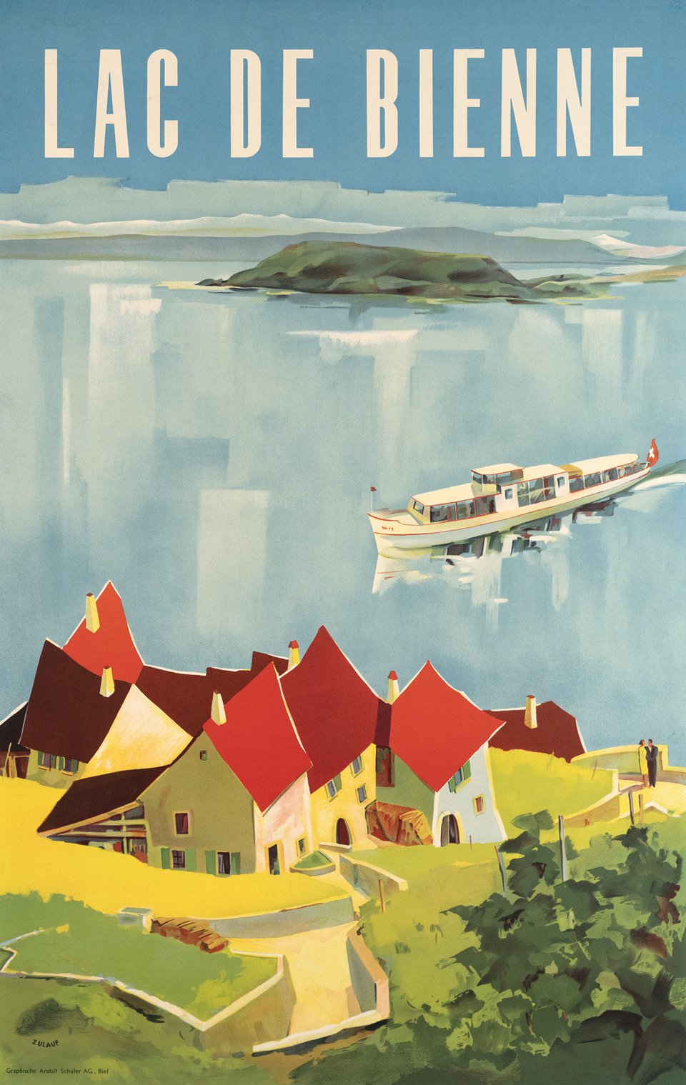 Lac de Bienne – Affiche ancienne – Walter ZULAUF – 1950