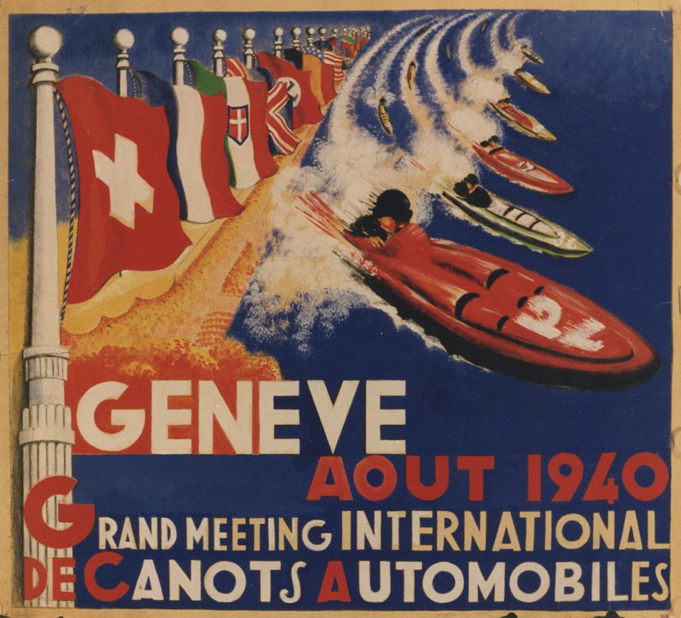 Canots automobiles, courses, Genève – Affiche ancienne – ANONYMOUS – 1940