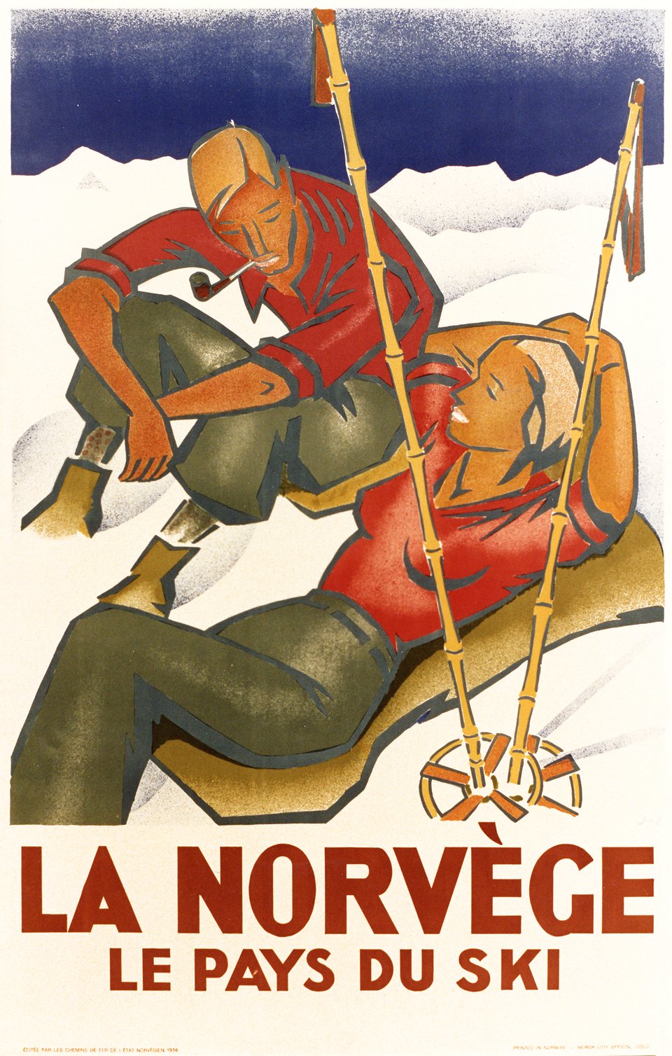 La Norvège, le pays du ski – Affiche ancienne – J-E – 1936