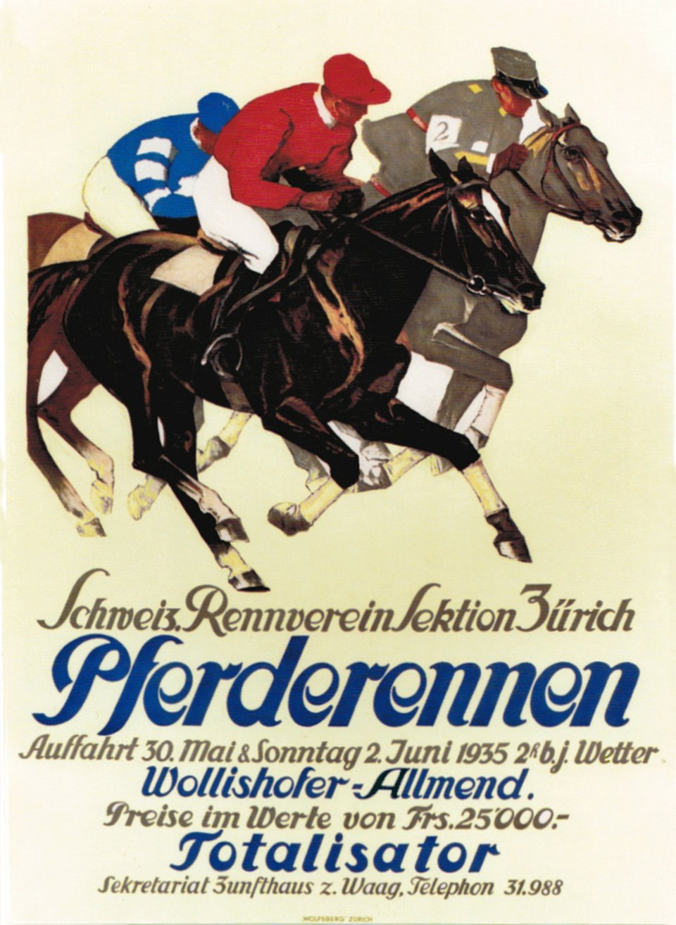 Schweiz Rennverein sektion Zürich Pferderennen 1935 – Affiche ancienne – ANONYMOUS, Iwan Edwin HUGENTOBLER – 1935