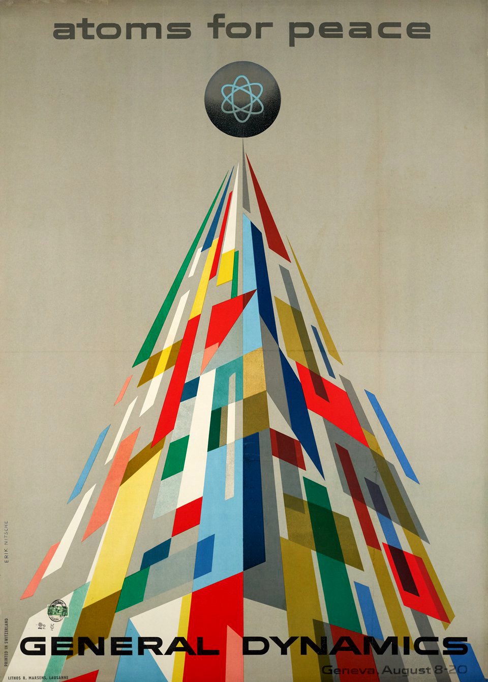 General Dynamics, Atoms for peace, Geneva August 8-20 – Affiche ancienne – Erik NITSCHE – 1955