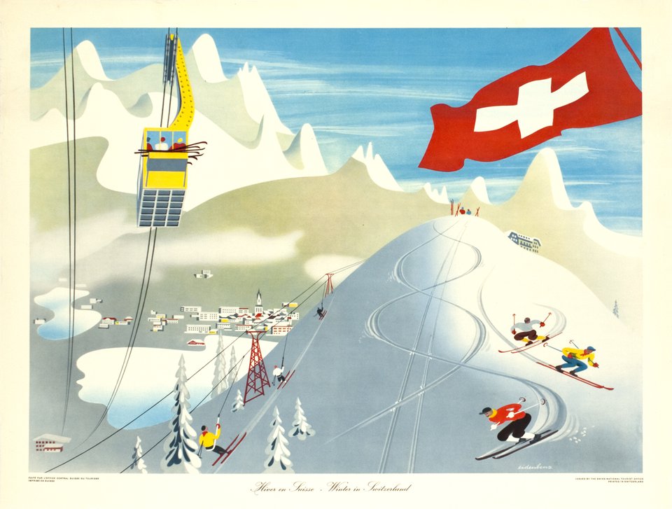 Hiver en Suisse, Winter in Switzerland – Vintage poster – Hermann EIDENBENZ – 1945