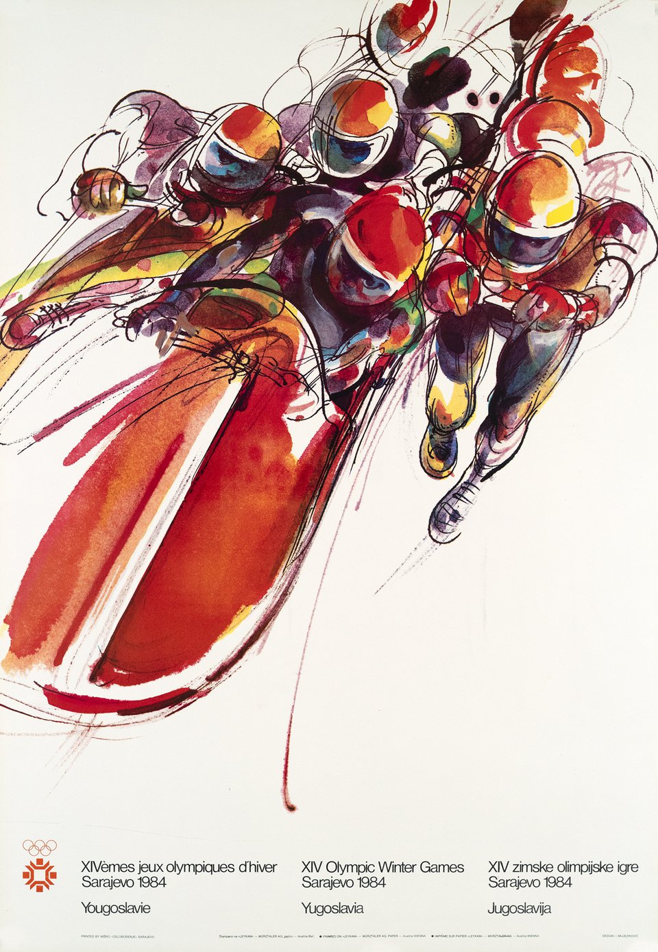 XIVèmes Jeux Olympiques d'Hiver Sarajevo, Yougoslavie – Vintage poster – I. MUJEZINOVIC – 1984