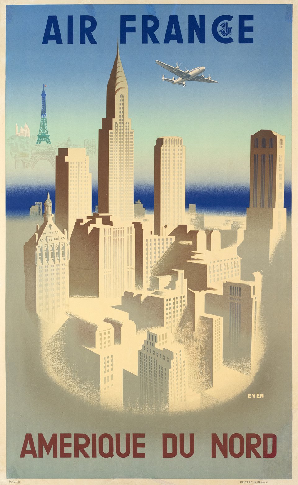 Air France, Amérique du Nord – Affiche ancienne – Jean EVEN – 1950