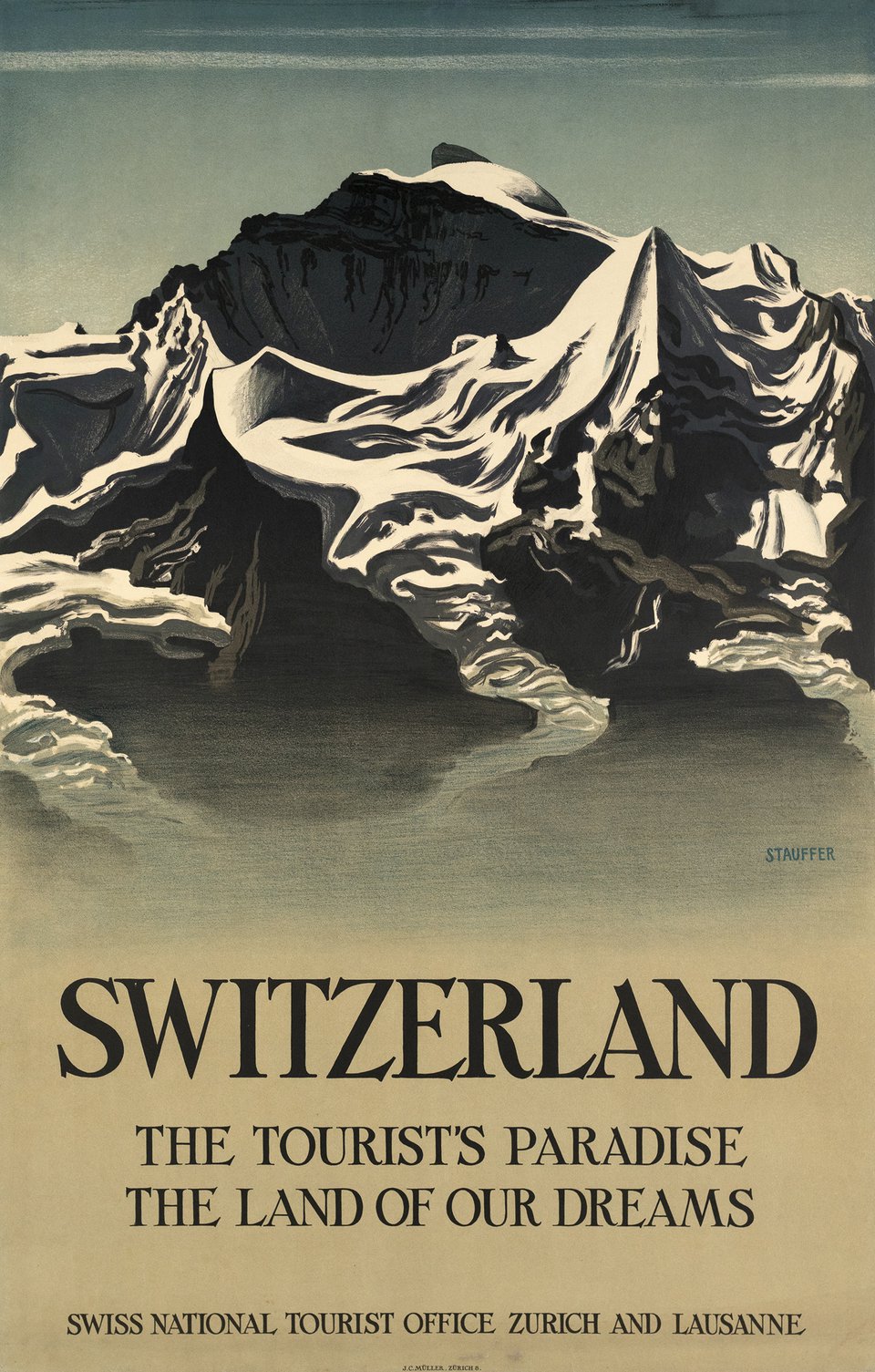 Switzerland, The tourist's paradise, The land of our dreams – Affiche ancienne – Fred STAUFFER – 1930
