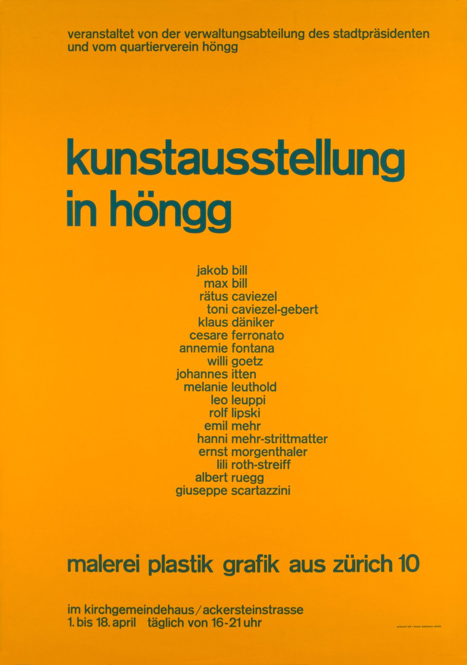 Kunstausstellung in Höngg, Zürich – Vintage poster – Max BILL – 1967