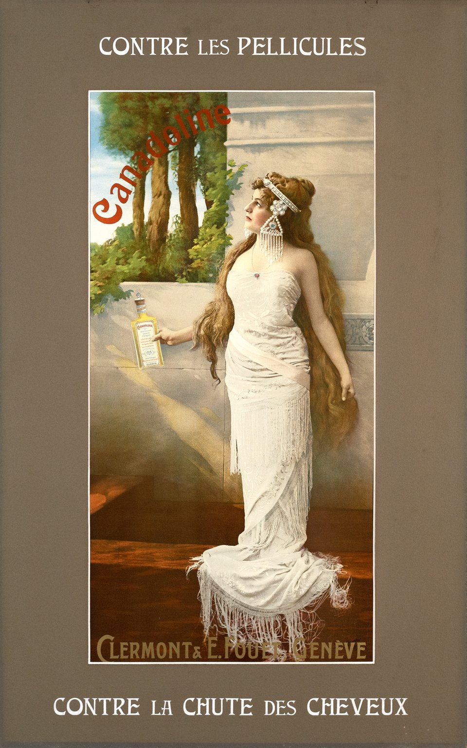 Clermont & Fouet Genève, Canadoline, Contre les pellicules, Contre la chute des cheveux – Affiche ancienne – ANONYMOUS – 1910