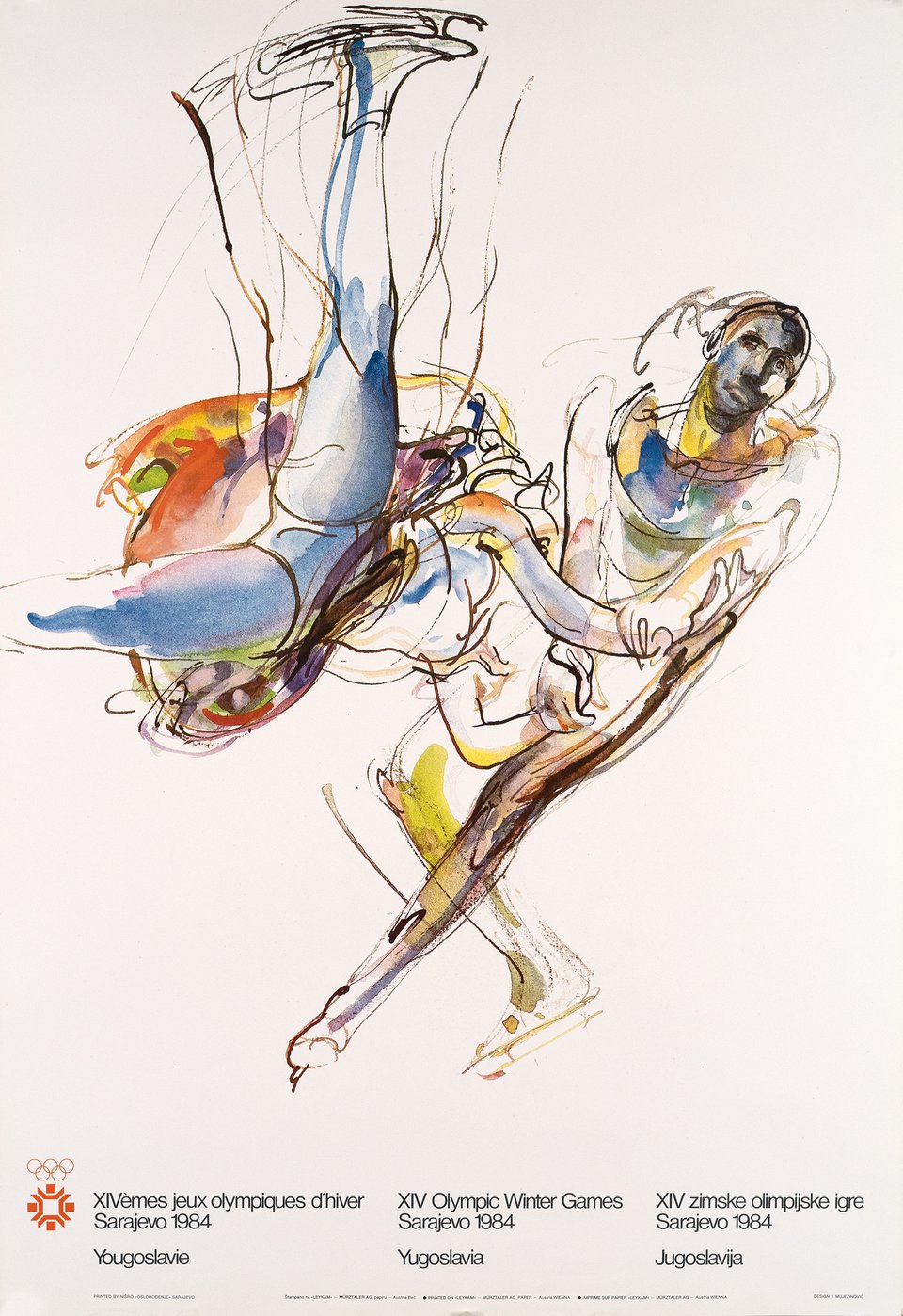 XIVèmes Jeux Olympiques d'Hiver Sarajevo, Yougoslavie – Vintage poster – I. MUJEZINOVIC – 1984