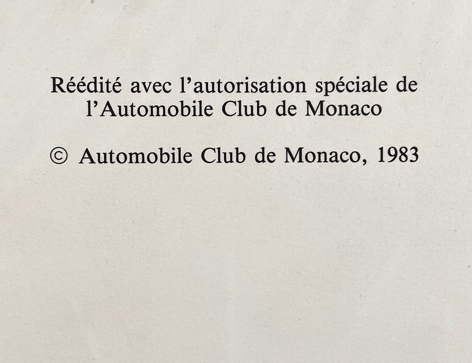 Monaco, 6ème Grand Prix Automobile, 2 Avril 1934, REPRODUCTION