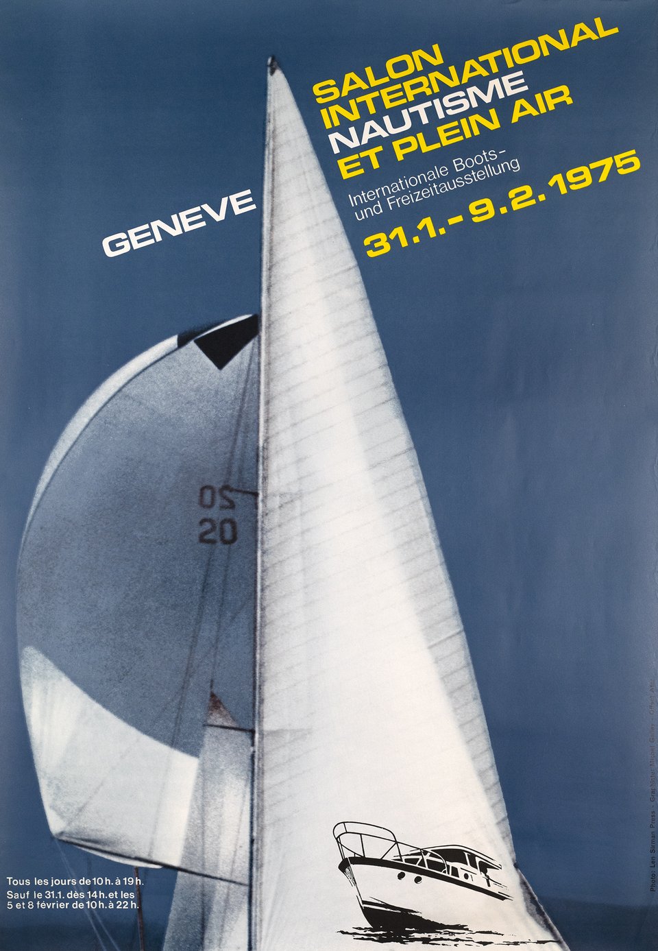 Genève, Salon international nautisme et plein air – Affiche ancienne – Michel GALLAY, Len SIRMAN – 1975