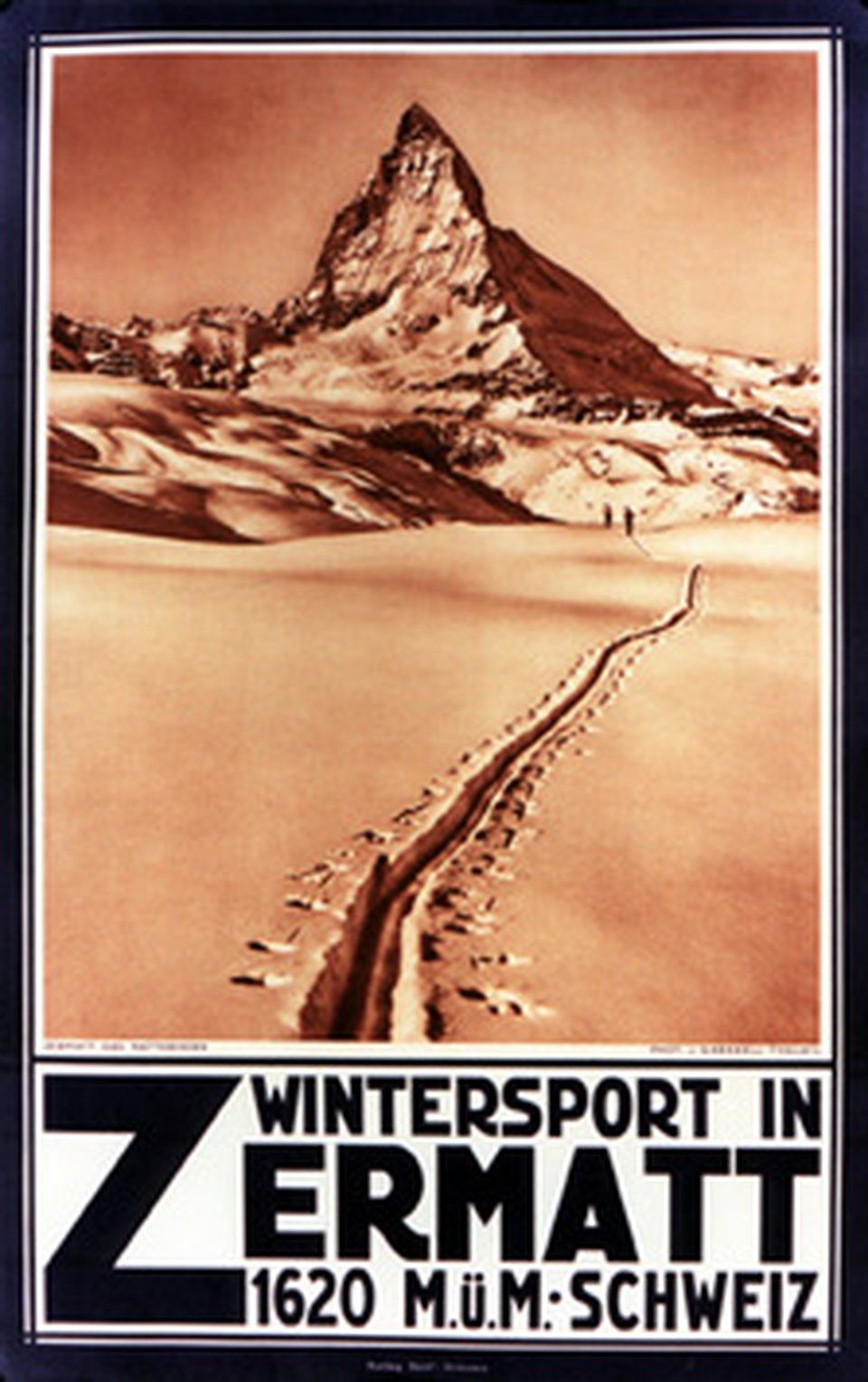 Wintersport in Zermatt, Schweiz – Affiche ancienne – Jean GABERELL – 1929