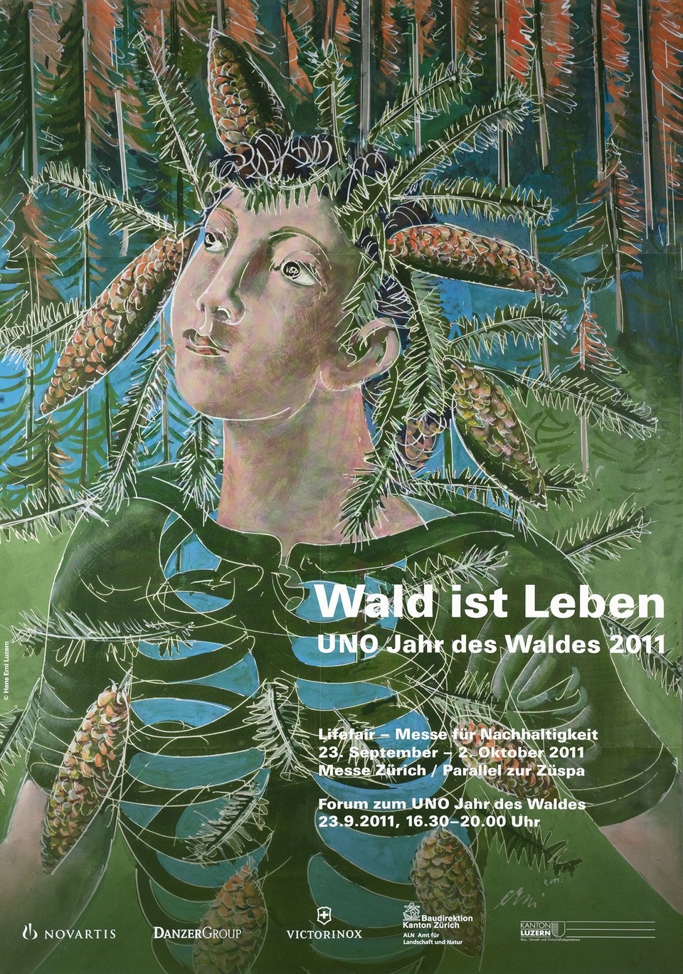 Wald is Leben, UNO jahr des Waldes 2011 – Vintage poster – Hans ERNI – 2011