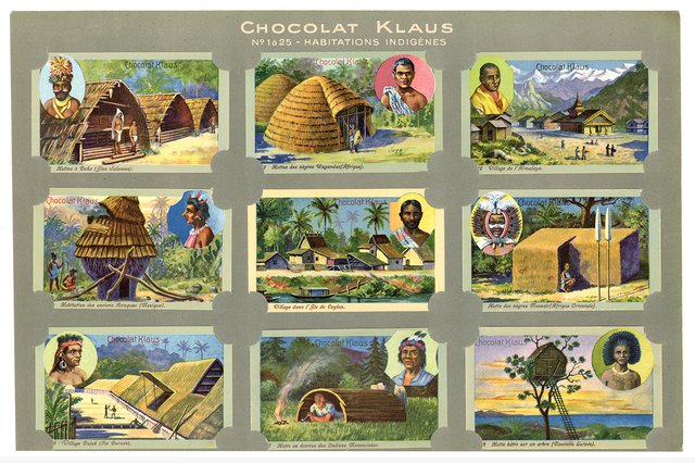 Chocolat Klaus, cartes chromos Habitation indigènes