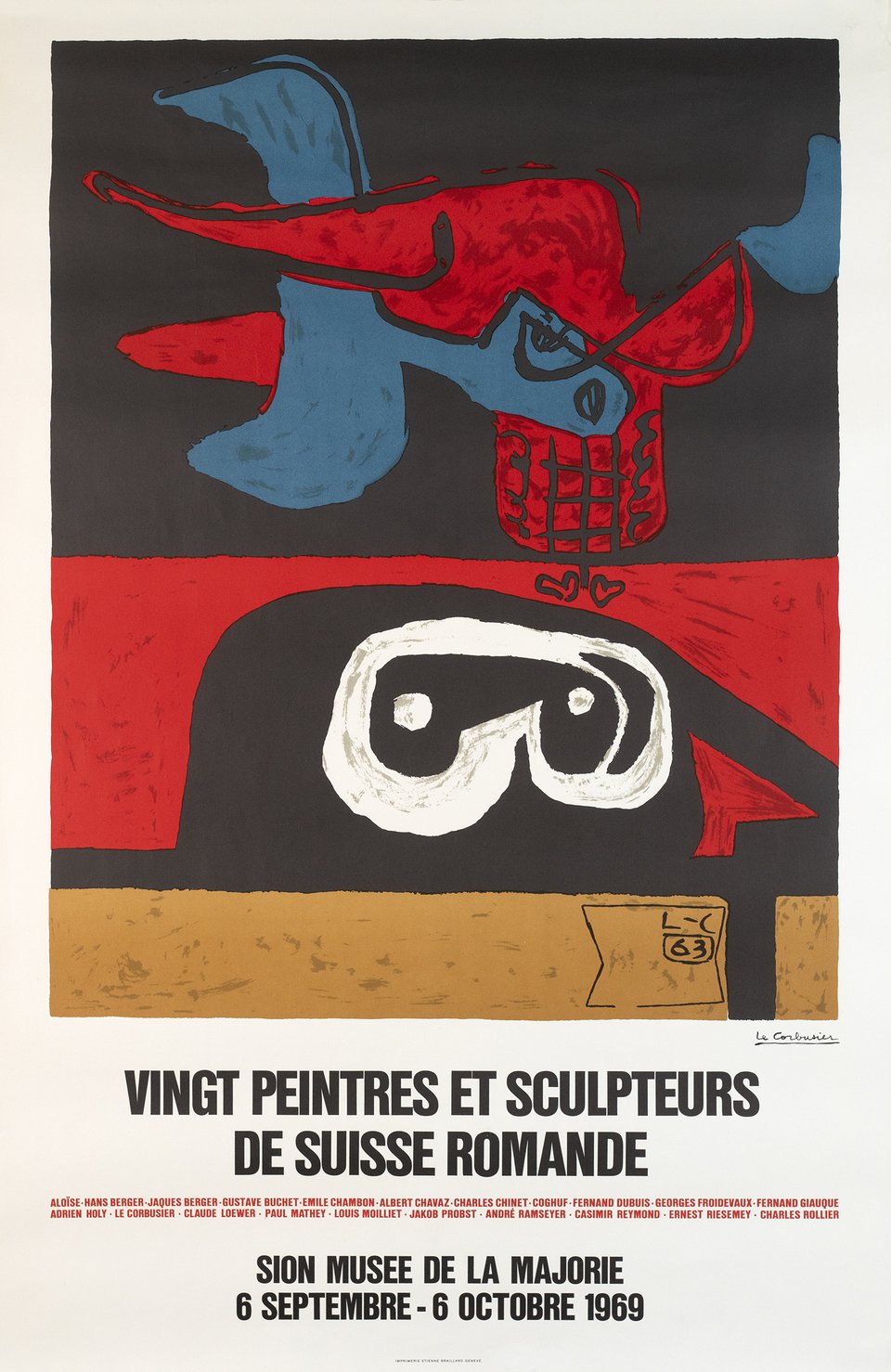 Vingt peintres et sculpteurs de Suisse romande – Affiche ancienne – LE CORBUSIER – 1969