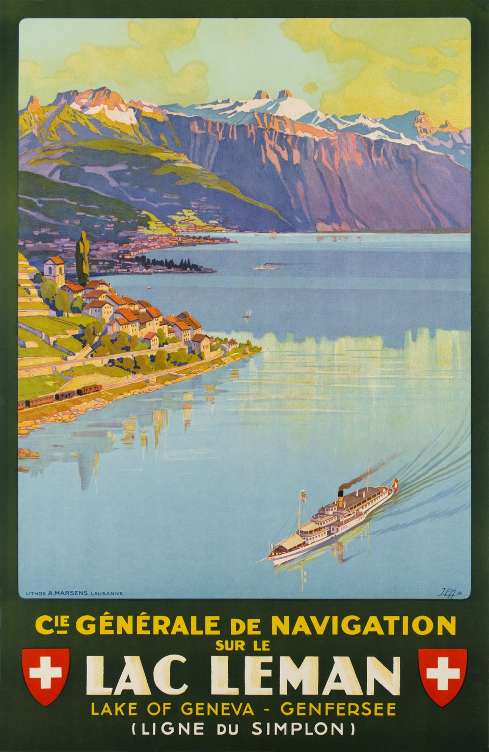 Cie Générale de Navigation sur le Lac Léman – Affiche ancienne – Johannes Emil MÜLLER – 1927