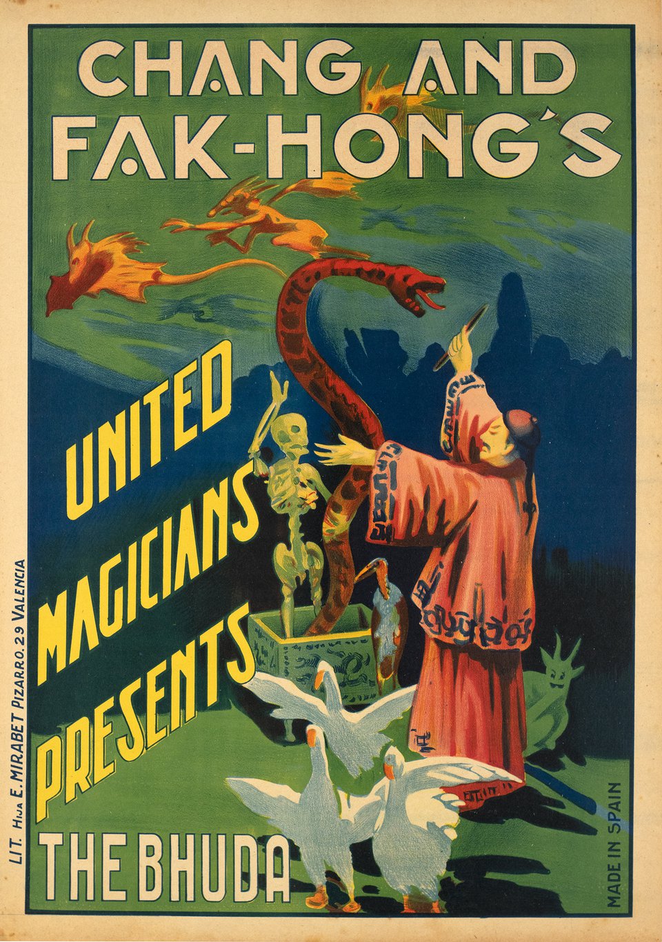 Chang and Fak-Hong's, United Magicians presents The Bhuda – Affiche ancienne – ANONYMOUS – 1920
