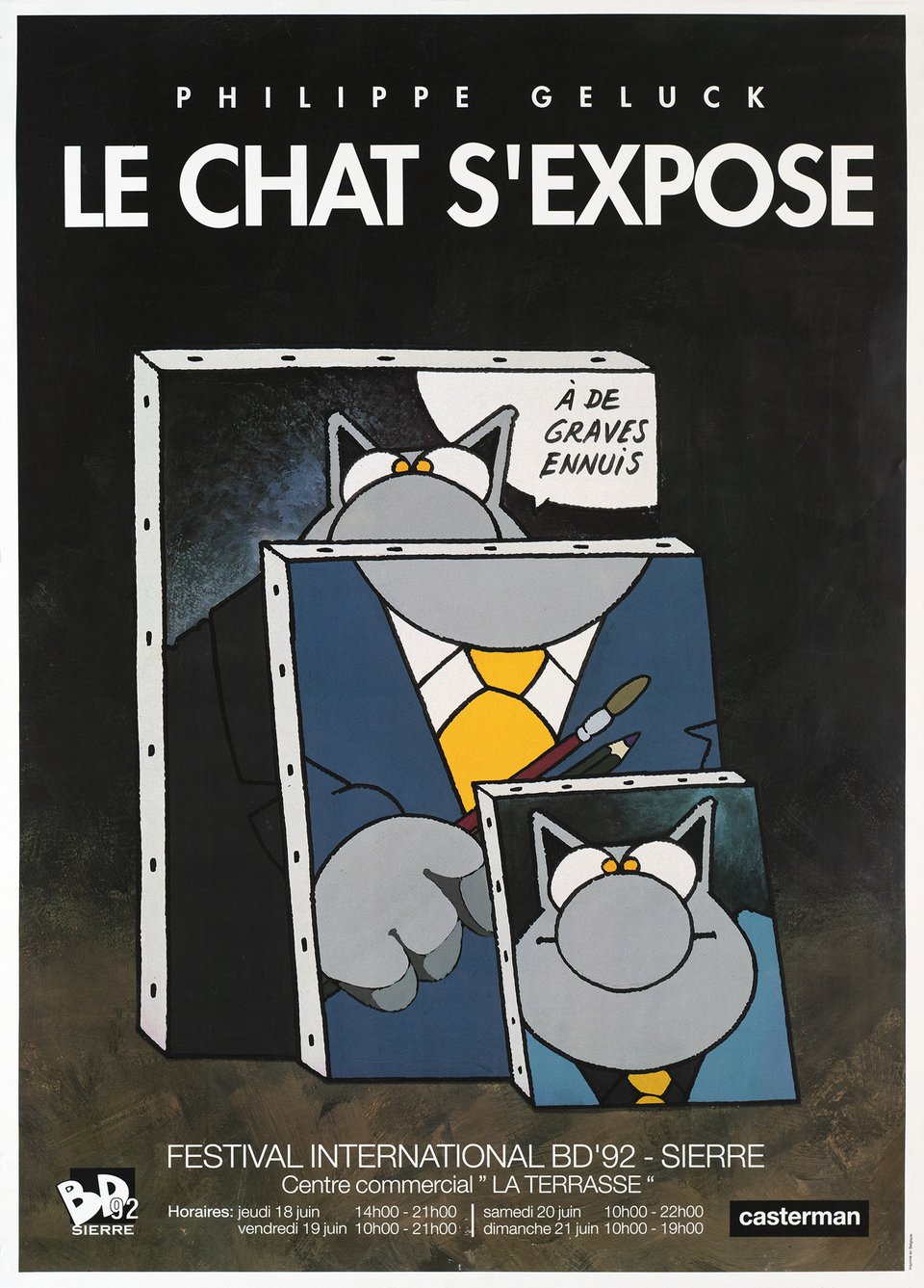 Le Chat s'expose, Philippe Geluck, BD Sierre – Vintage poster – Philippe GELUCK – 1992