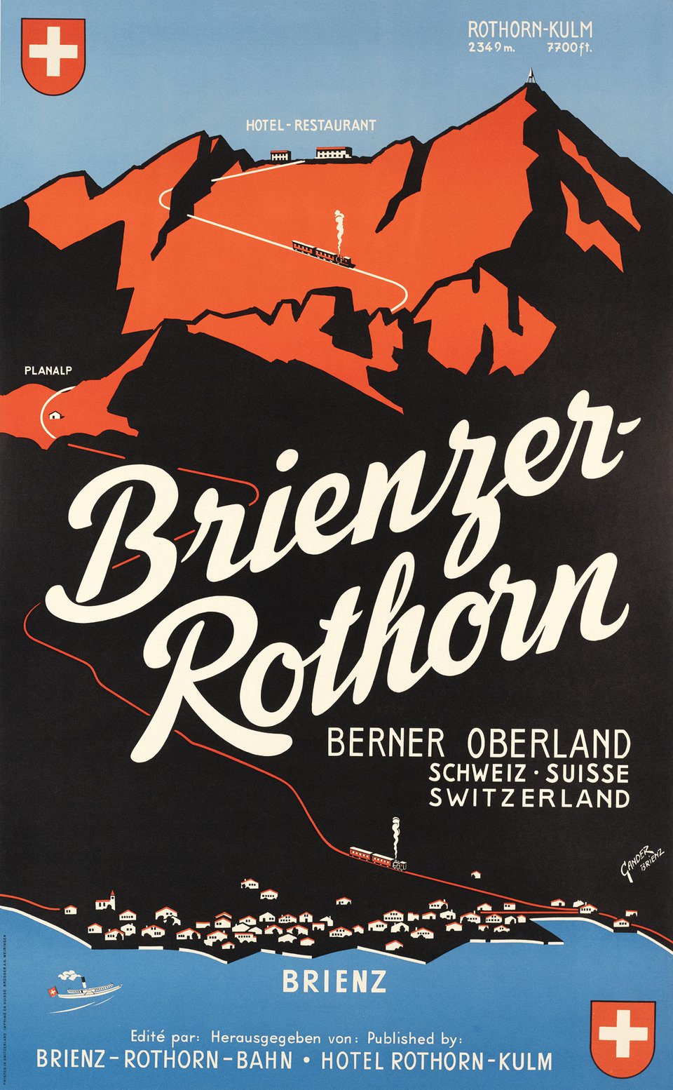 Brienzer-Rothorn, Berner Oberland, Schweiz – Affiche ancienne – GANDER – 1949