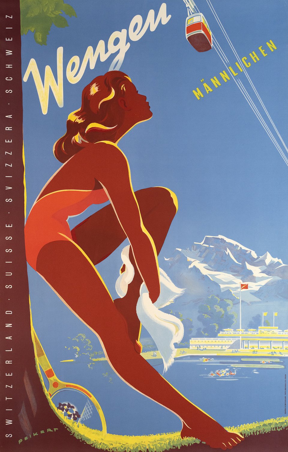 Wengen, Männlichen – Affiche ancienne – Martin PEIKERT – 1945