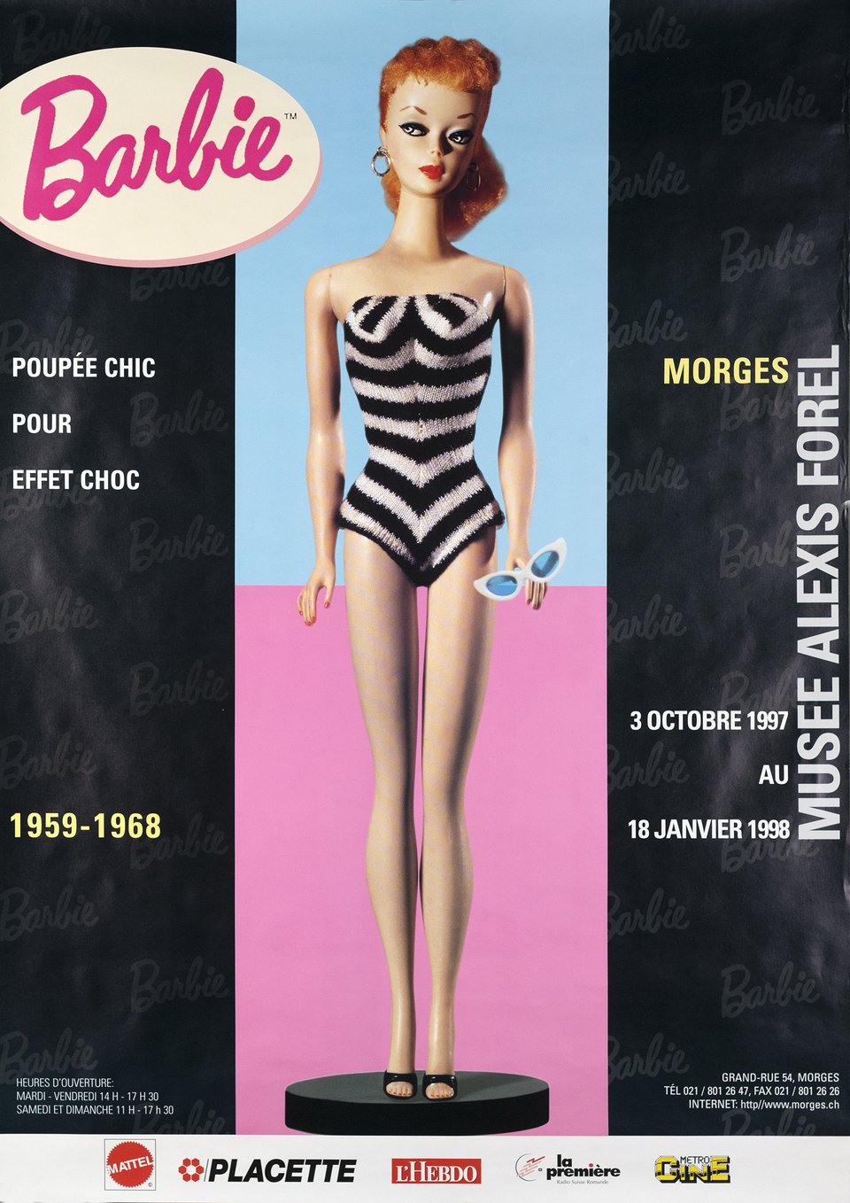 Barbie, Poupée chic pour effet choc, Musée Alexis Forel, Morges – Affiche ancienne – ANONYMOUS – 1997