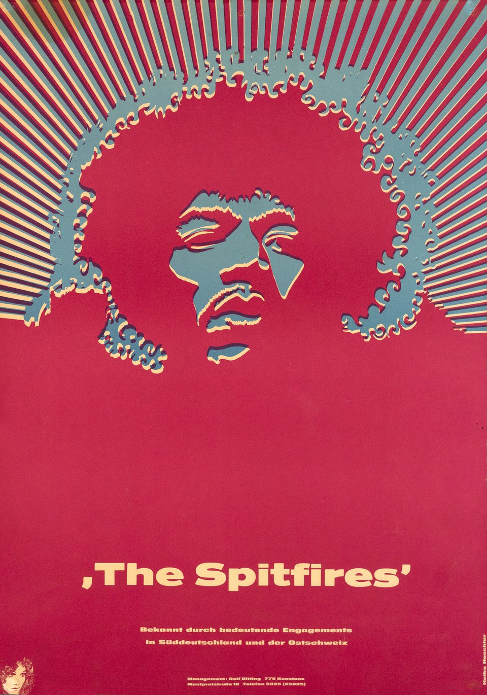 The Spitfires, Bekannt durch bedeutende Engagements in Süddeutschland und der Ostschweiz – Vintage poster – Heiko HASCHLAR – 1965