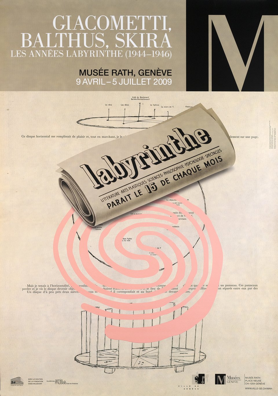 Giacometti, Balthus, Skira, Les années labyrinthe, Musée Rath, Genève – Affiche ancienne – Marie LUSA – 2009