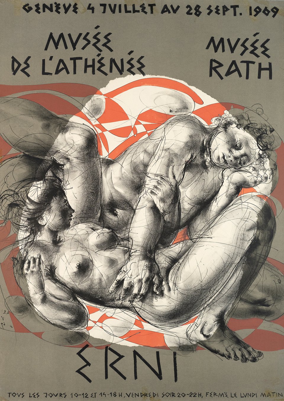 Erni, Musée de l'Athenée, Musée Rath, Genève – Affiche ancienne – Hans ERNI – 1969