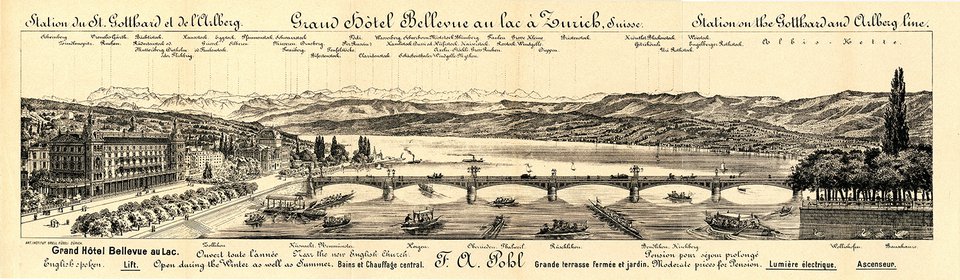 Grand Hôtel Bellevue au Lac, Zürich – Affiche ancienne – ANONYMOUS – 1907