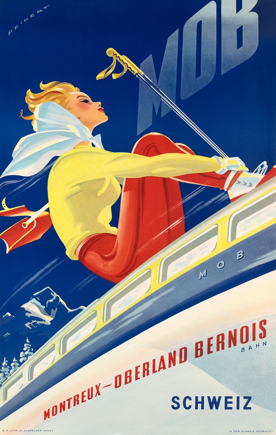 Ferrovia Montreux-Oberland-Bernois, Svizzera – Vintage poster – Martin PEIKERT – 1957