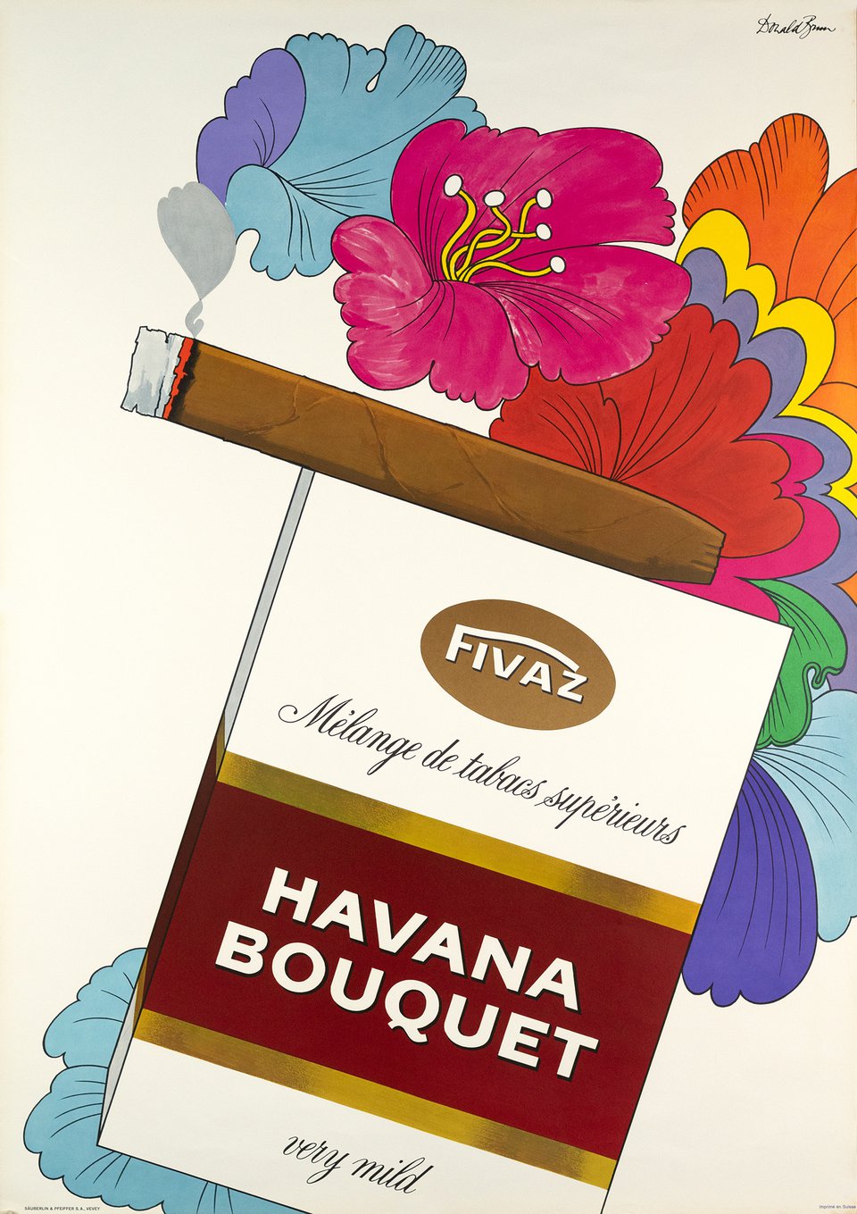 Fivaz, Havana Bouquet, Mélange de tabacs supérieurs – Affiche ancienne – Donald BRUN – 1969