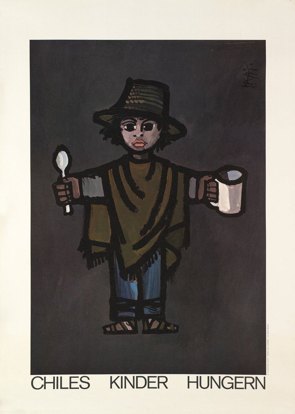 Chiles Kinder Hungern, Terre des Hommes – Vintage poster – Celestino PIATTI – 1975