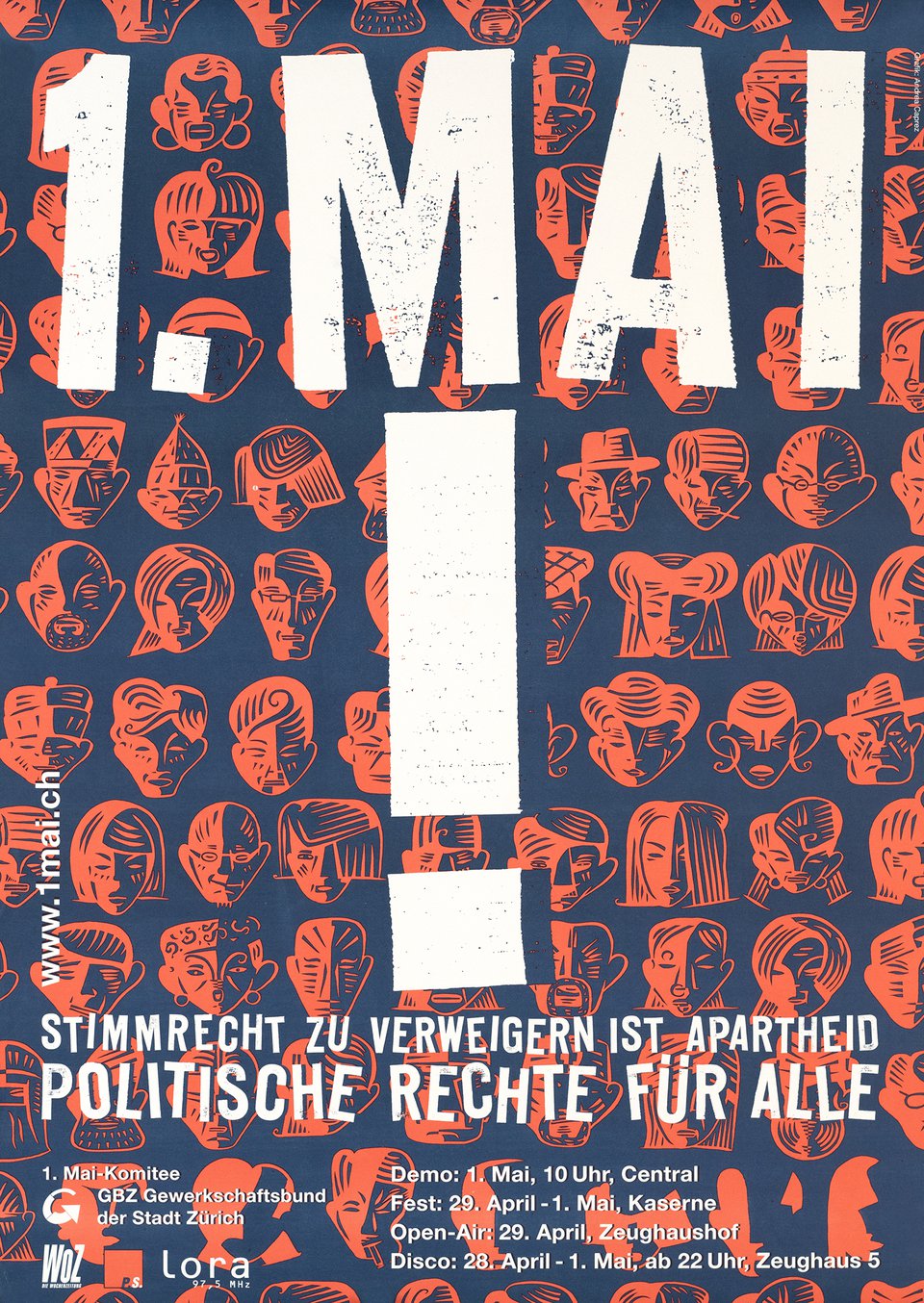 1. Mai, Stimmrecht zu wereigern ist apartheid, Politische rechte für alle – Affiche ancienne – MEDIENB RO SELEZIONE, LUZERN – 1995