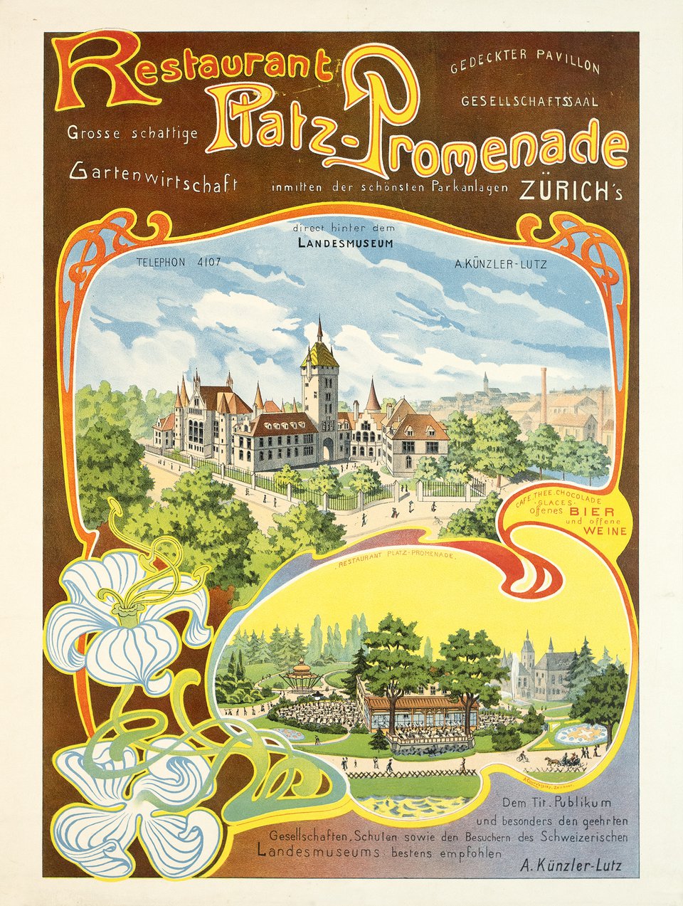 Restaurant Platz-Promenade Zürich – Vintage poster – A. COURVOISIER – 1930