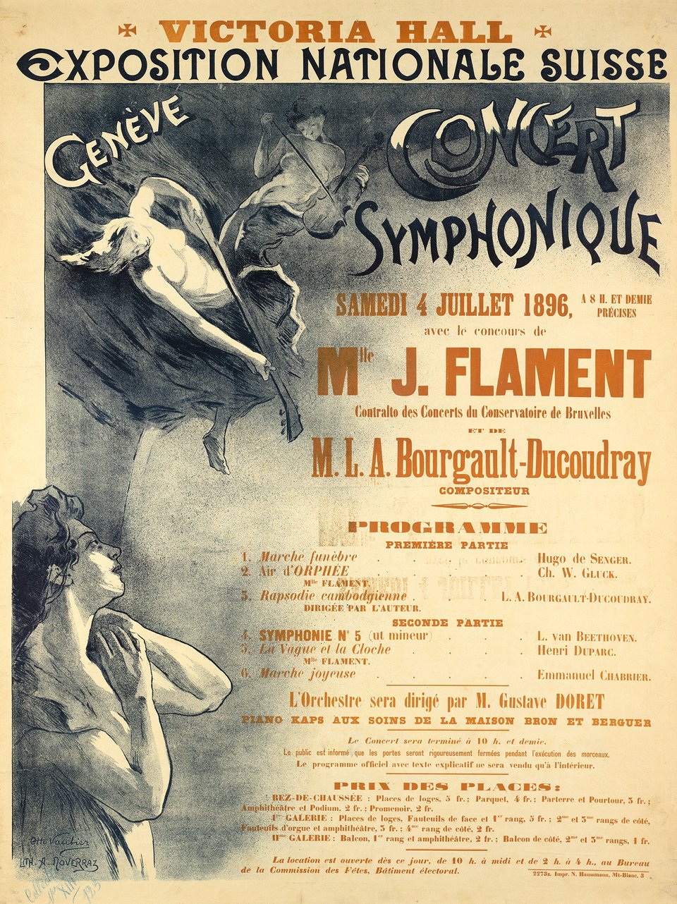 Exposition Nationale, Concert Symphonique au Victoria Hall, Genève – Vintage poster – Otto VAUTIER – 1896
