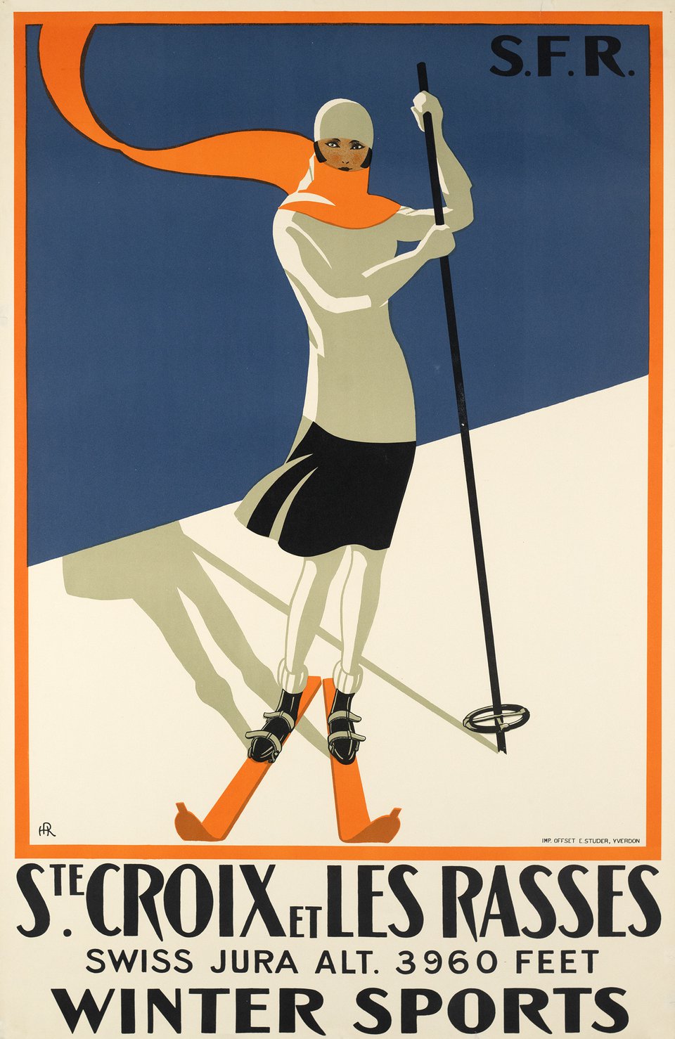 Ste Croix et les Rasses, Winter sports – Vintage poster – H. R. – 1922