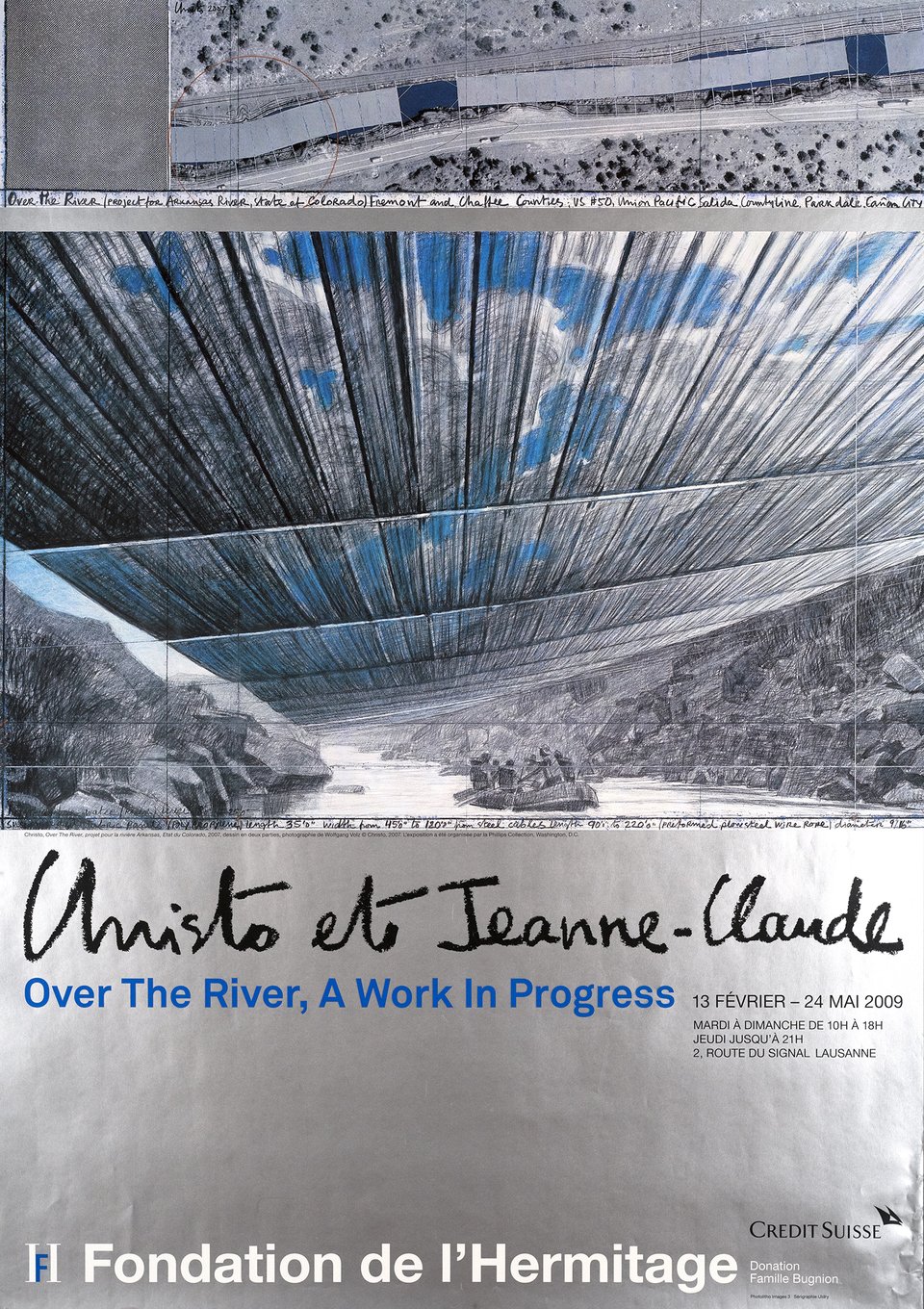 Christo et Jeanne-Claude, Over the River, A work In Progress, Fondation de l'Hermitage – Affiche ancienne – CHRISTO – 2009