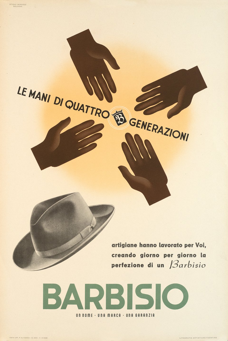 Barbisio, Le mani di quattro generazioni – Affiche ancienne – Giovanni MINGOZZI – 1946