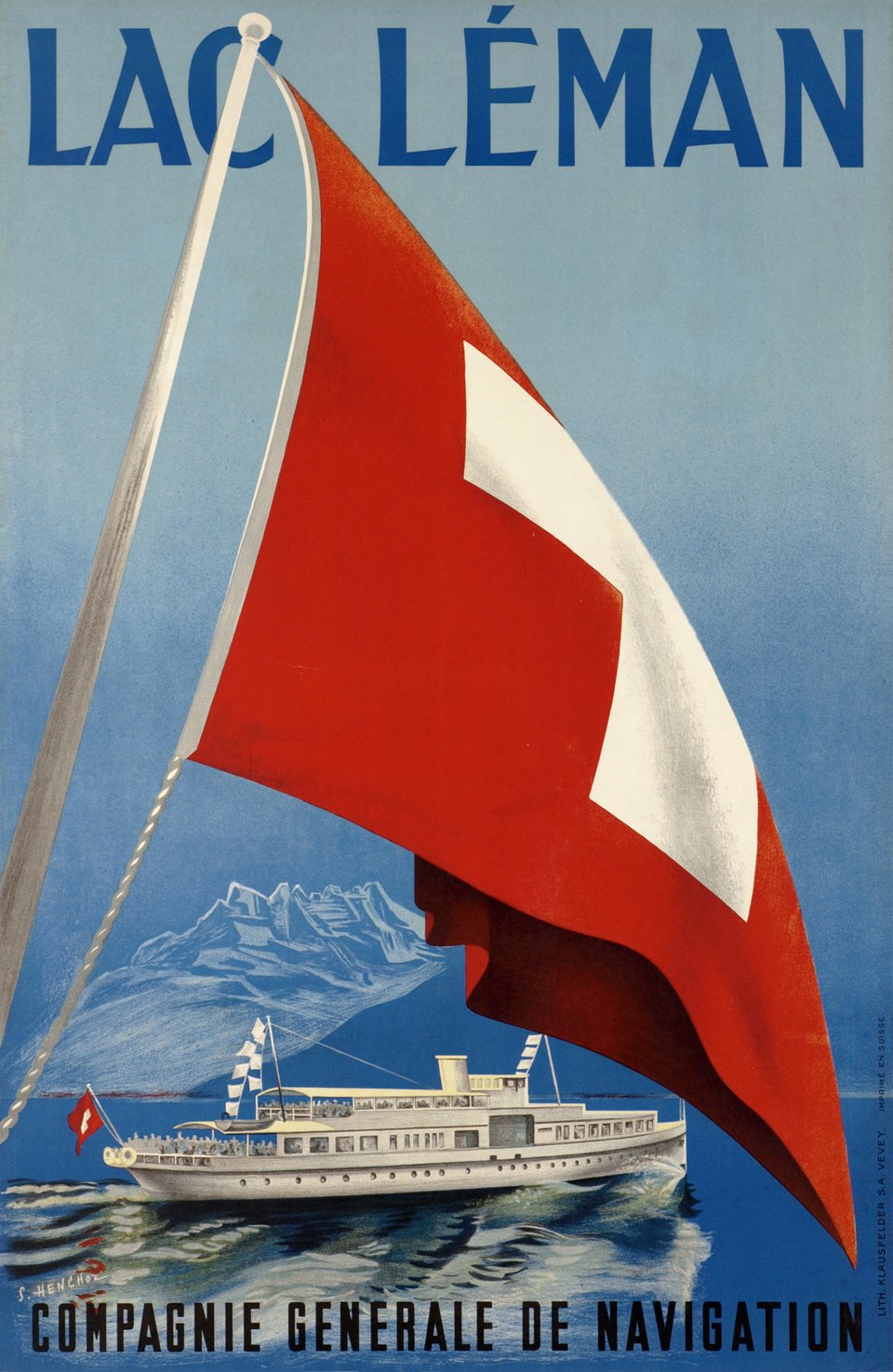 Lac Léman, Compagnie Générale de Navigation. – Affiche ancienne – Samuel HENCHOZ – 1952