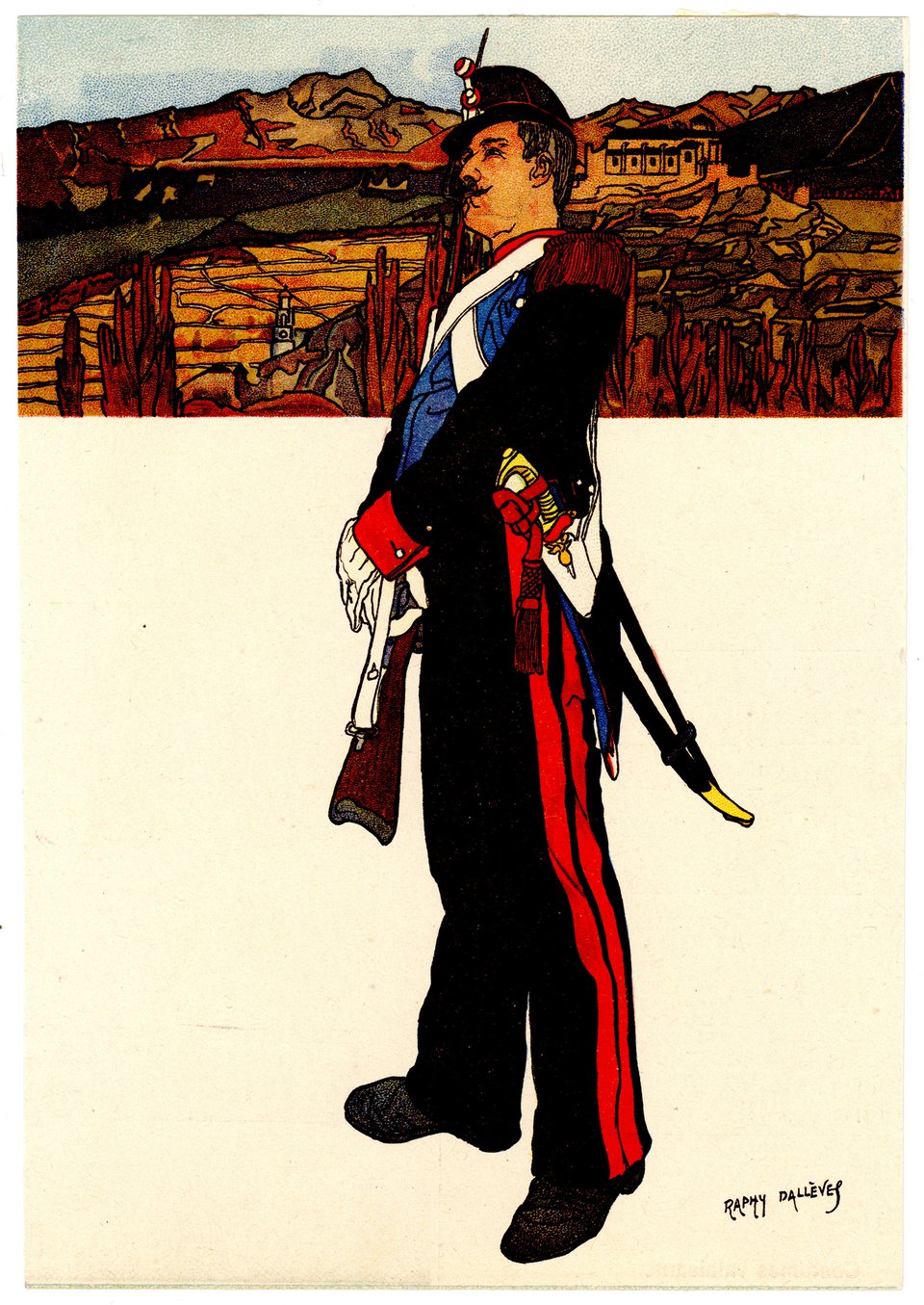 Menu Helvetica, costume valaisan – Affiche ancienne – Raphy DALLEVES – 1907