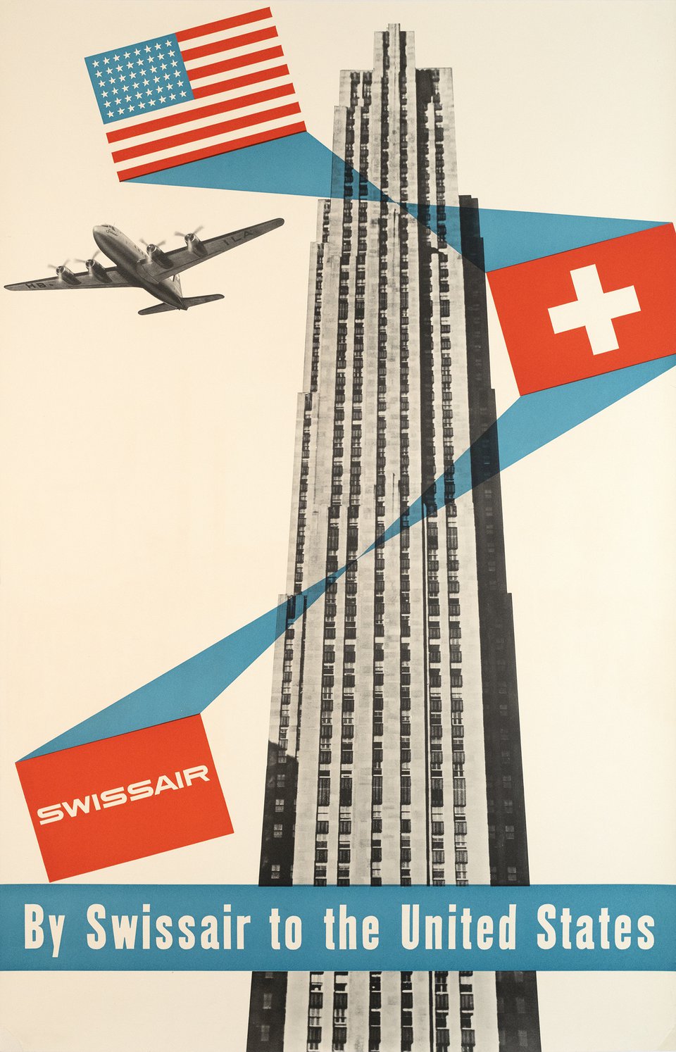 By Swissair to the United States – Affiche ancienne – Henri OTT – 1952