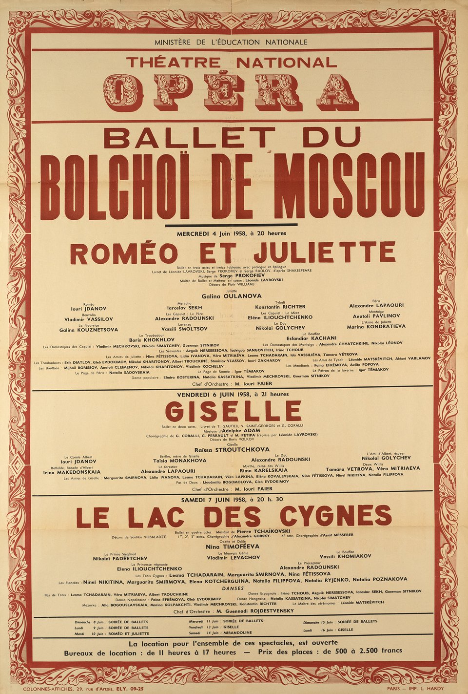 Théâtre national Opéra, Ballet du Bolchoï de Moscou, Roméo et Juliette – Vintage poster – ANONYMOUS – 1958