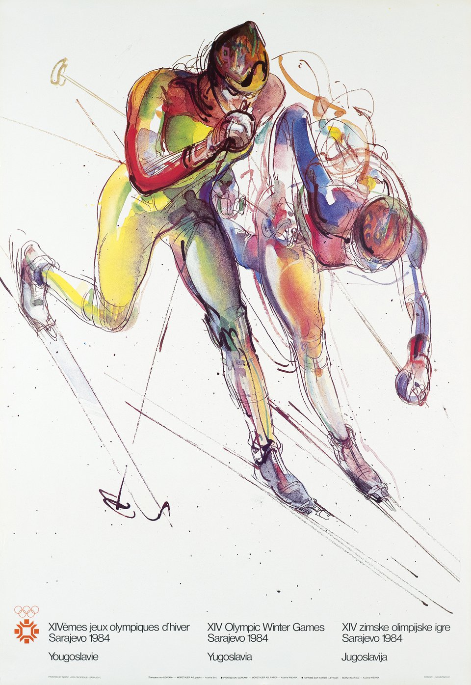 XIVèmes Jeux Olympiques d'Hiver Sarajevo, Yougoslavie – Affiche ancienne – Ismar MUJEZINOVIC – 1984