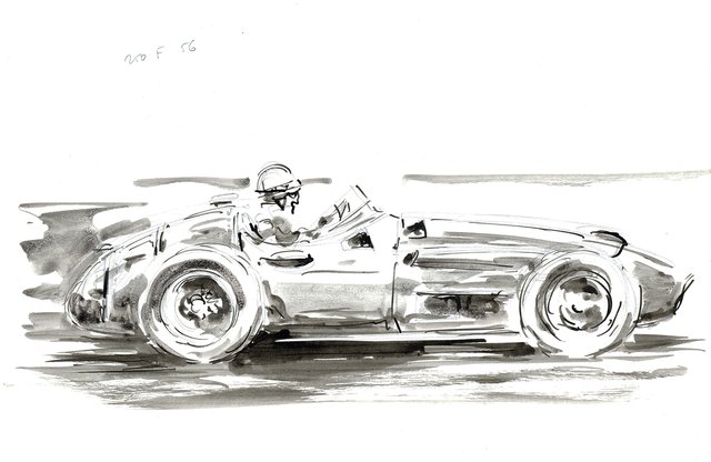 Maserati 250 F, 1956, Gouache originale François Chevalier