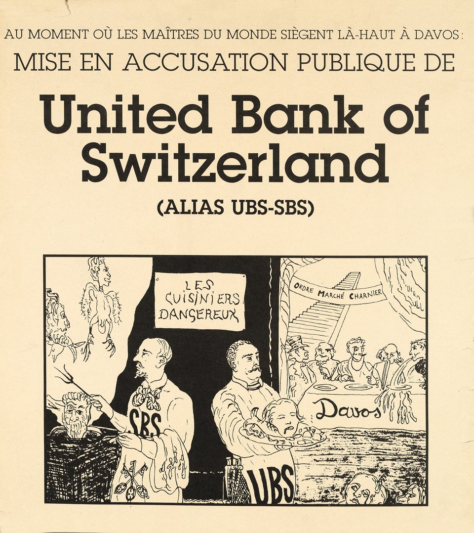 Mise en accusation publique de United Bank of Switzerland, UBS SBS – Affiche ancienne – ANONYMOUS – 1970