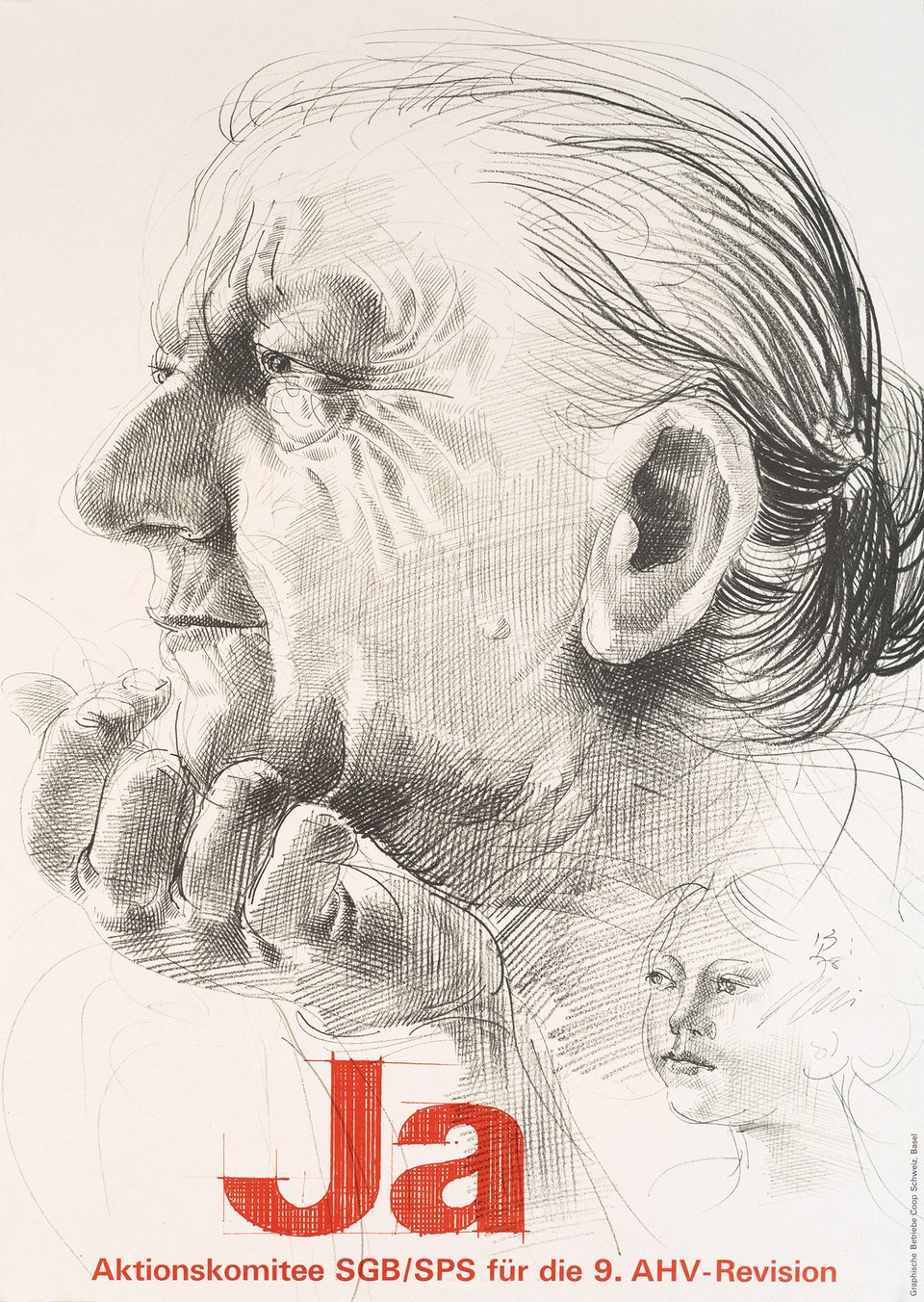 Ja, Aktionskomitee SGB/SPS für die 9. AHV-Revision – Vintage poster – Hans ERNI – 1978