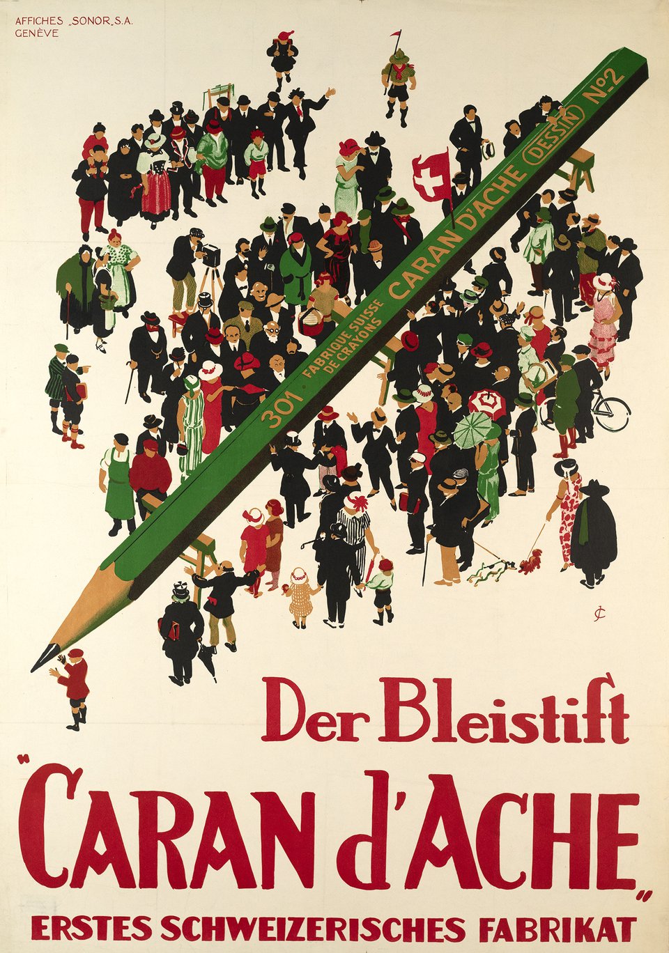Der Bleistift " Caran d'Ache", Erstes Schweizerisches Fabrikat – Vintage poster – Jules COURVOISIER – 1935